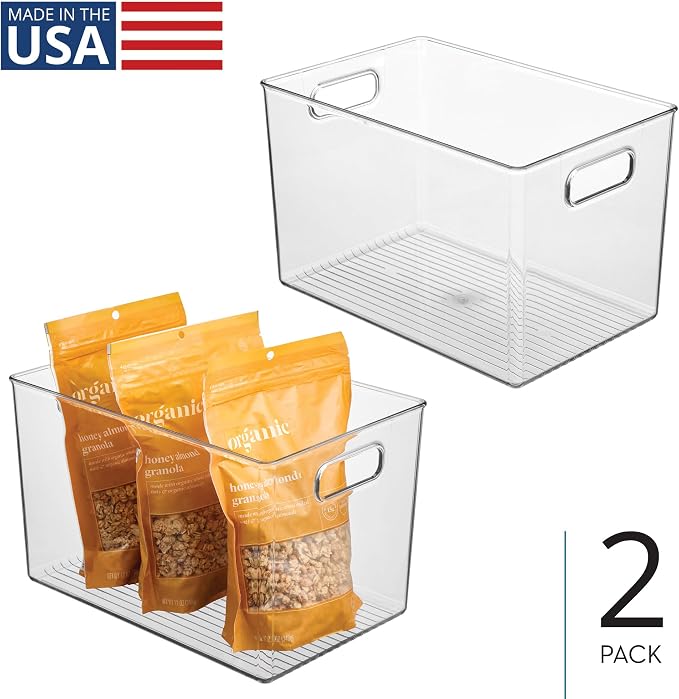 iDesign Storage Bins with Handles, Set of 2, Clear | Organizer Bins, For Kitchen, Pantry, Bathroom, or Home Office - Image 2