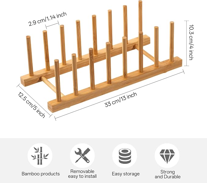 HBlife 2-Pack Bamboo Wooden Dish Rack Plate Holder Kitchen Organizer 7-Slot | Space-Saving Vertical Organizer, For Plates, Cups, Pots, Lids, Bowls & Cutting Boards, Kitchen Cabinet & Counter Storage - Image 2
