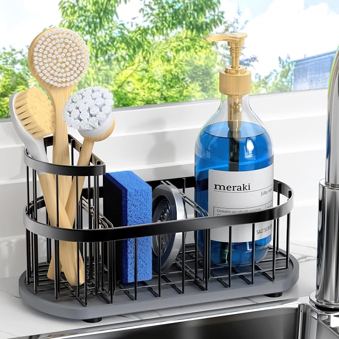 Sink Caddy Kitchen Sink Organizer, Sponge & Brush Holder, Stone Drying Mat | Space-Saving Sink Sponge Holder with Full-Size Tool Storage, Fits Most Sinks, Kitchen Sink Accessory and Countertop Organizer by HOKEMOM