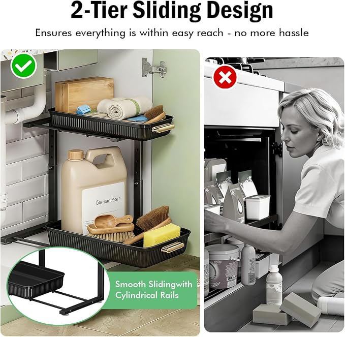ARSTPEOE Under Sink Organizer - 2 Packs Multi-Purpose Pull-Out Storage Organizers, Slide out Pull out Cabinet Organizer Shelf, Storage for Kitchen Bathroom - Image 4