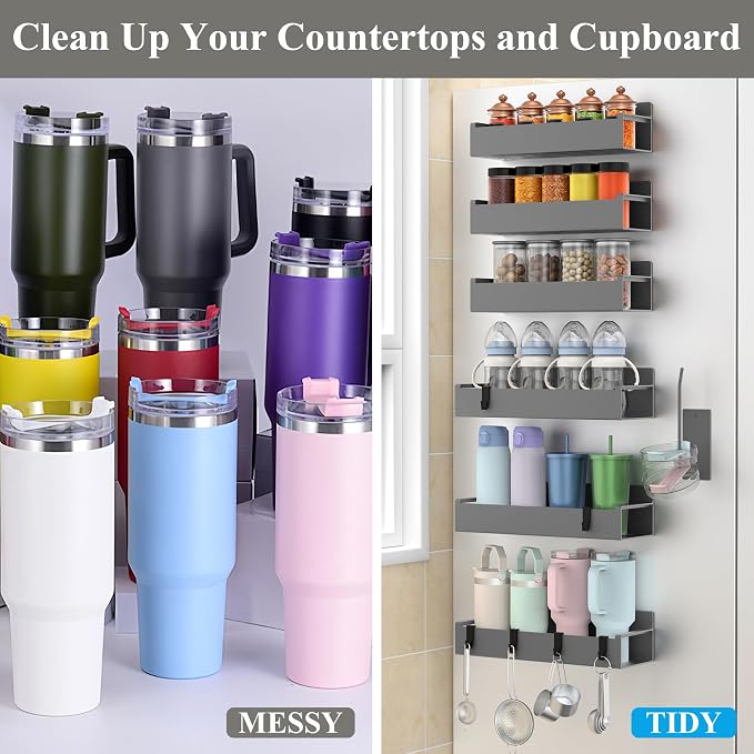Magnetic Water Bottle Holder for Refrigerator, Cup Holder Organizer for Stanley and Tumbler for Kitchen, 6 Pack, Dark Gray - Image 5