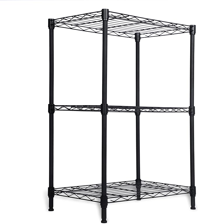 Whitmor 3 Tier Storage Shelves, Heavy Duty Metal Shelving, 400 lbs Capacity per Shelf, 1200 lbs Total, Easy Assembly for Kitchen, Garage, Plant, 18" L x 12" W x 26.4" H, Black by Whitmor