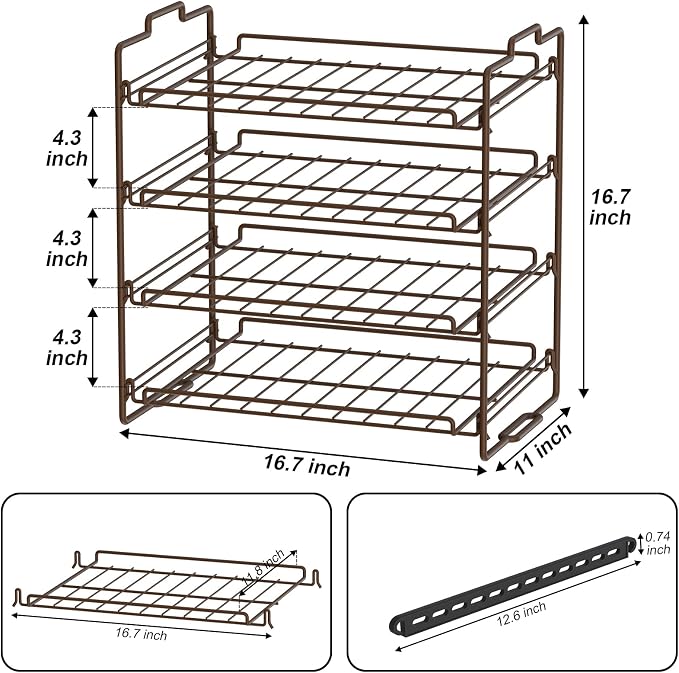 4 Tiers Stackable Can Rack Organizer, Wear-resistant Upgrade Beverage Food Can Dispenser Holder Holds up to 48 Cans for Kitchen Cabinet and Pantry (Brown) - Image 2