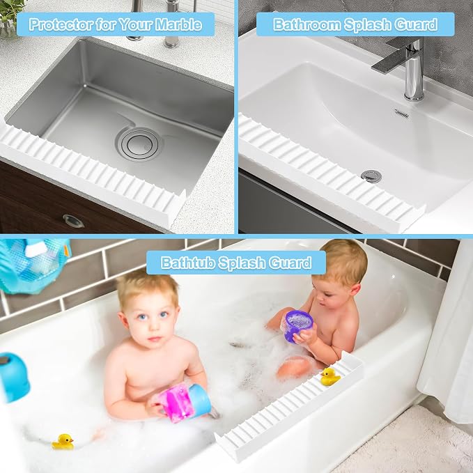 Silicone Sink Edge Protectors 4" x 24", Upgrade Kitchen Sink Splash Guards With Suction Cup, Splash Guard For Bathtub Sink, Countertop Protectors For Quartz Kitchen Sink（Transparent White） - Image 7