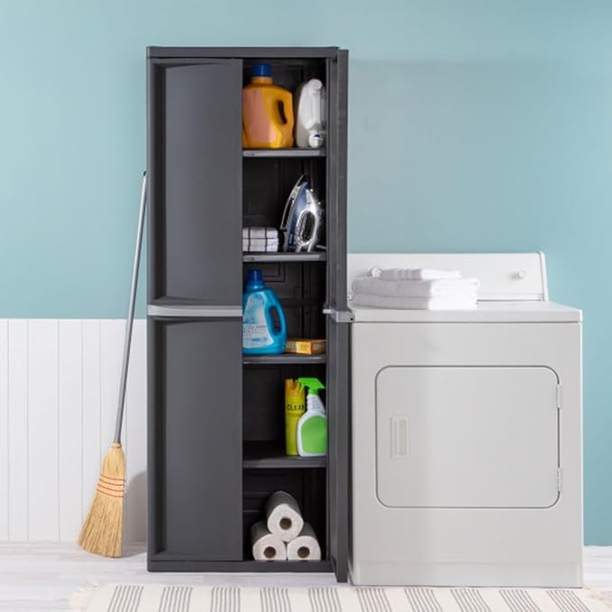Sterilite 4 Shelf Cabinet, Lockable Utility Storage, Gray, 2-Pack | Adjustable Shelves - Plastic Shelving Unit for Organizing Garage, Pantry, Basement, Laundry Room or Mudroom - Image 4