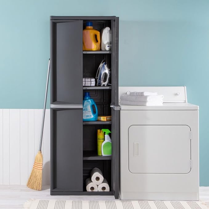 Sterilite 4 Shelf Cabinet, Durable Plastic Storage Solution, Gray, 1 Pack | Adjustable Shelves - Plastic Shelving Unit for Organizing Garage, Pantry, Basement, Laundry Room or Mudroom - Image 5