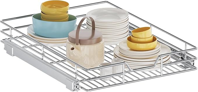 Pull Out Cabinet Organizer, 25.5" W x 21.5" D, Heavy Duty Chrome Slide Out Shelf for Wide Base Cabinets, Sliding Wire Basket Drawer for Pots, Pans, Appliances & Pantry Storage by Unknown