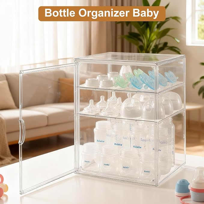 ERTIUANIO Baby Bottle Organizer – 3 Tier Acrylic Bottle Storage Organizer container, Clear Plastic Bottle Station Organizers Drawers for Countertop Kitchen Cabinet Vanity, Bathroom, Gifts for New Mom - Image 6