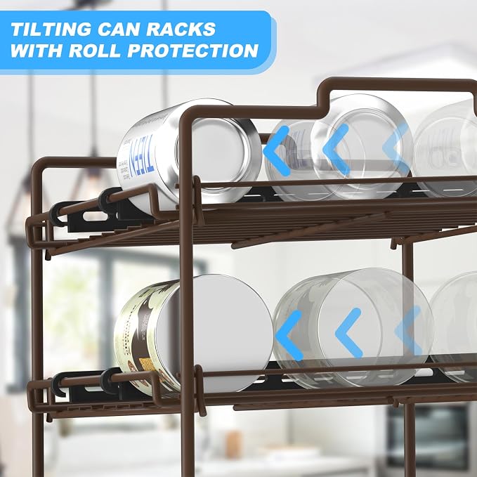 4 Tiers Stackable Can Rack Organizer, Wear-resistant Upgrade Beverage Food Can Dispenser Holder Holds up to 48 Cans for Kitchen Cabinet and Pantry (Brown) - Image 3