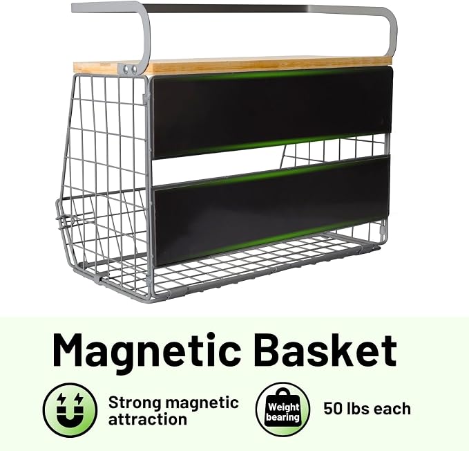 Magnetic Fridge Shelf with Wood Lid, Fruit Potato Onion Storage Bins, Pantry Organizers, Large Container Spice Rack for Refrigerator, Kitchen Counter, Cabinet (1, Silver) - Image 4