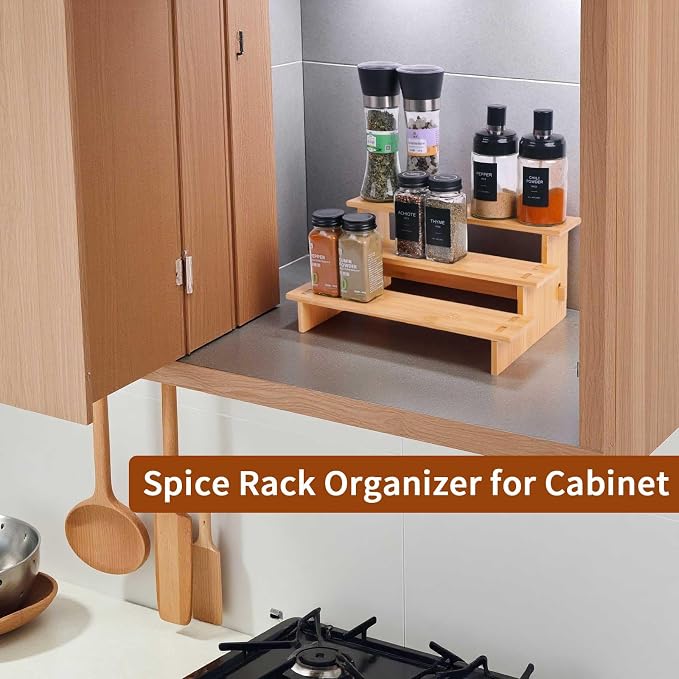 JinDoWin 3 Tiered Spice Rack Organizer for Cabinet,Spice Organization for Cabinet, Seasoning Organizer,Spice Shelf and Spice Organizer for Cabinet,Pantry Organizers and Storage (1 Pack, Small) - Image 3
