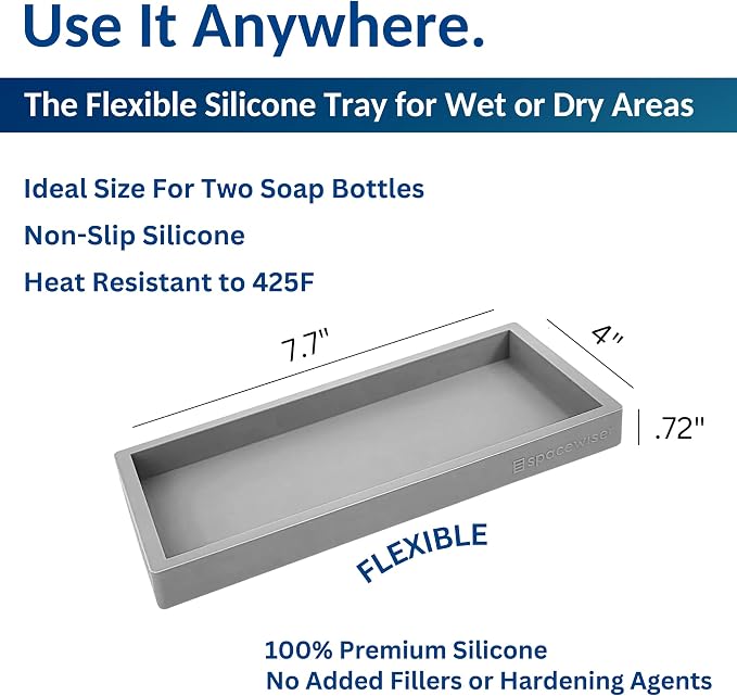Countertop & Vanity Silicone Tray – 2 PC Small 7.7" Soap Tray | Kitchen Soap Tray Set, Dish Soap Tray for Kitchen Counter, Kitchen Sink Tray, Silicone Soap Dispenser Tray & Sponge Holder - Image 3