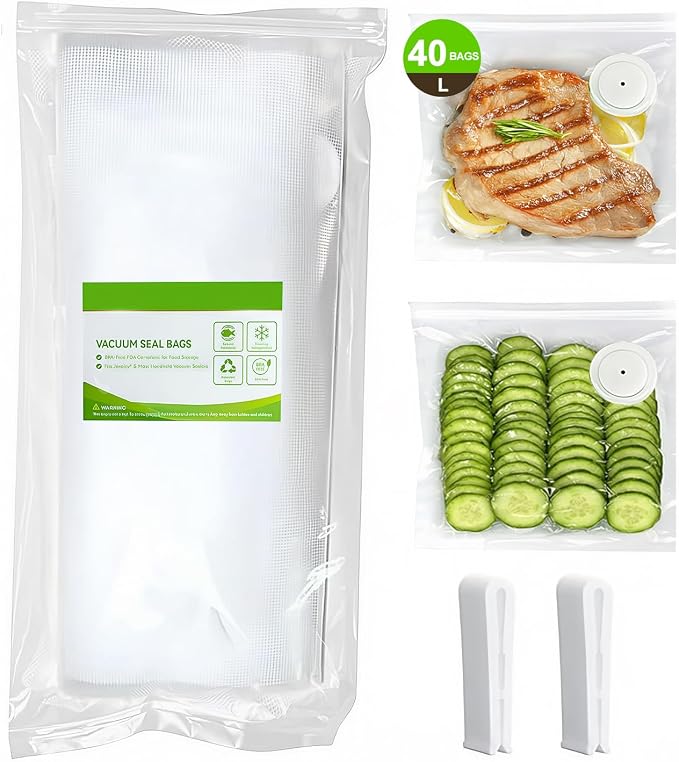 Vacuum Sealer Bag for Food, 40pcs Large Reusable Food Storage Bags | Vacuum Storage Bags with Air Valve for Meal Prep, Food Storage, Microwave,Compatible With Many Handheld Vacuum Sealers by Jexqizy