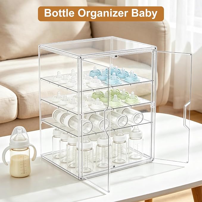 ERTIUANIO Baby Bottle Organizer for Countertop Cabinet Storage | 4 Tier Adjustable Clear Acrylic Station Container with 3 Removable Dividers for Vanity, Bathroom, Nursery, Gifts for New Mom - Image 7