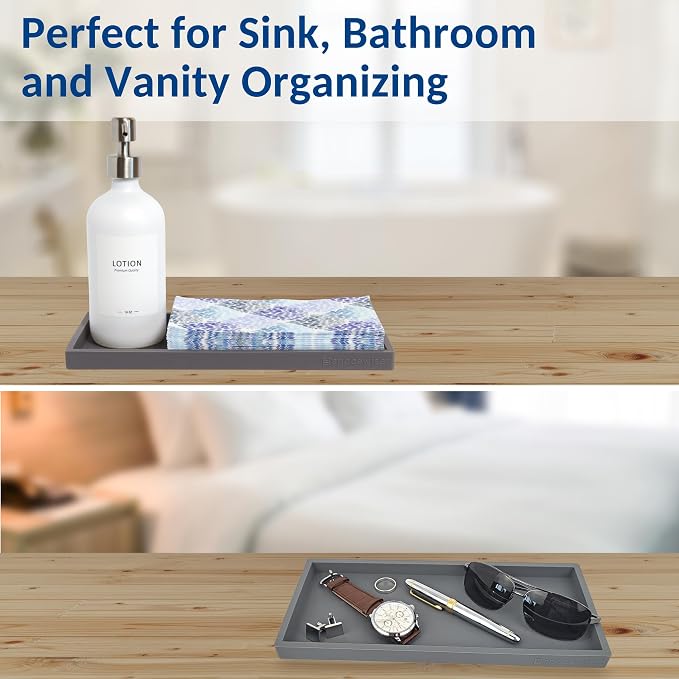 Countertop and Vanity Tray - 11.7" Silicone Bathroom Counter Tray, Dish Soap Trays for Kitchen Counter, Sink Organizer Caddy Accessories, Drawer Toilet Plant Shower Makeup Mat Oil Holder - Image 6
