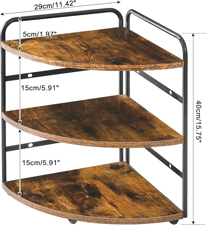 IBUYKE Corner Shelf,Wood Kitchen Spice Organizer,Brown TWJ002H | Bathroom Counter Organizer 3-Tier Spice Rack for Small Spaces Cosmetic Storage Perfume Holder Adjustable Height - Image 3
