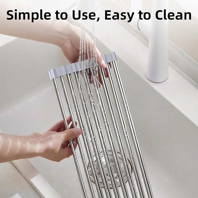 Over Sink Dish Drying Rack, 17" L x 11.8" W, Roll Up Dish Drying Rack for Kitchen, Gray - Image 7