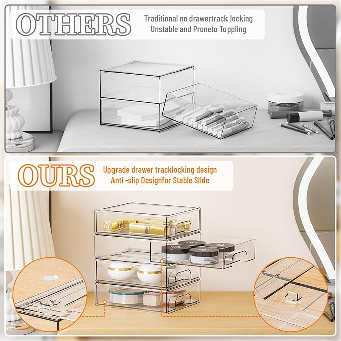 2.2'' Tall Small Clear Stackable Storage Drawers,6 Pack Stacking Acrylic Organizers Drawers for Hair Accessories,Makeup,Pen,Art Crafts,Office Supply Organizer and Desktop Plastic Mini Drawers - Image 4
