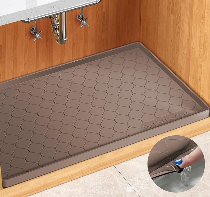 Winisok Waterproof Under Sink Mat 28" x 19", Silicone Mat, Brown | Raised Edge Traps Spills & Leaks, Shelf Liner, Cabinet Protector, for Kitchen, Bathroom, Boots, Pets, Home Essentials by Winisok