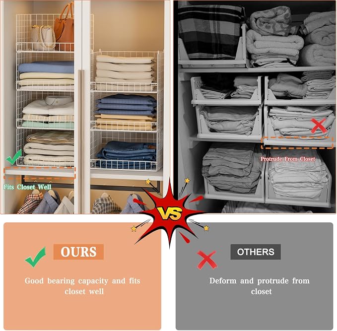 Yociyoga 7-Tier Stackable Closet Organizers and Storage Shelves, Foldable Closet Shelf Organizer System, Stackable Storage Bins Drawers for Closet Organizer System, White（Patent No. 30022416） - Image 6
