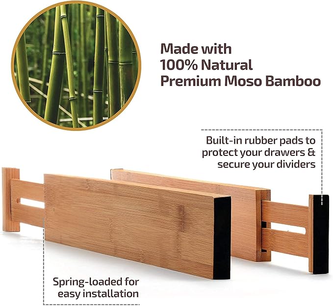 6-Pack Drawer Dividers 2.6-Inch High Dresser Drawer Organizer 16 to 22 Inch | Bamboo, Spring Loaded, No Tools Needed, Fits Wide Drawers for Socks, Clothes, Utensils, Bedroom, Bathroom, Kitchen, Office - Image 8