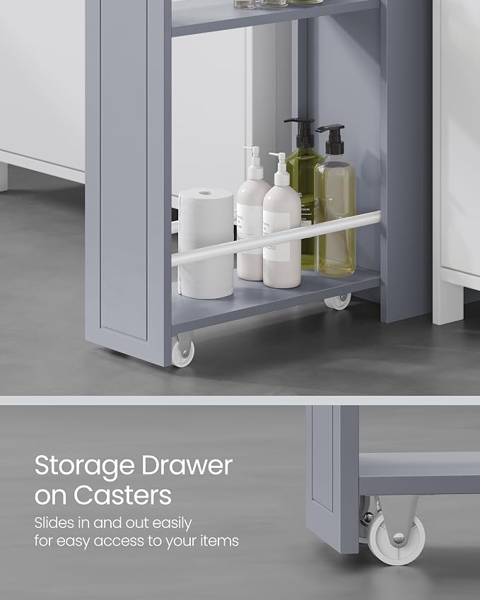 VASAGLE Small Bathroom Storage Cabinet, with Slide Out Drawers，Dove Gray | Slim Bathroom Storage Organizer, Toilet Paper Holder, for Small Spaces, Dove Gray, SIREN Collection UBBC847G02 - Image 5