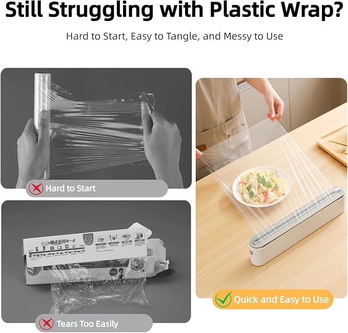 Fits 12" Rolls Up to 1.45" Diameter, Plastic Wrap Dispenser with Cutter | Includes 100 ft plastic wrap; fits slim 12" rolls up to 1.45" diameter. Magnetic mount; not for jumbo or commercial rolls. - Image 5