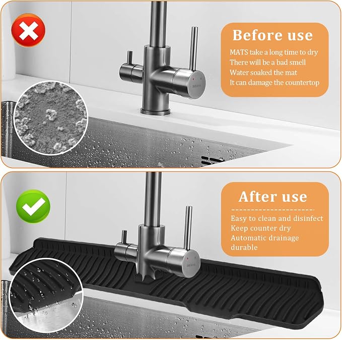 30 Inch Sink Splash Guard,Longer Silicone Sink Mat for Kitchen Bathroom,Kitchen Faucet,Silicone Sink Faucet Mat Splash Guard, Drip Protector Splash Countertop (Black) - Image 5