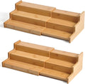 JinDoWin Spice Rack Organizer for Cabinets,Countertop & Pantries,2 Pack | Expandable design, 3-Tier stepped bamboo spice shelf, seasoning organizer, pantry organizers and storage by JinDoWin