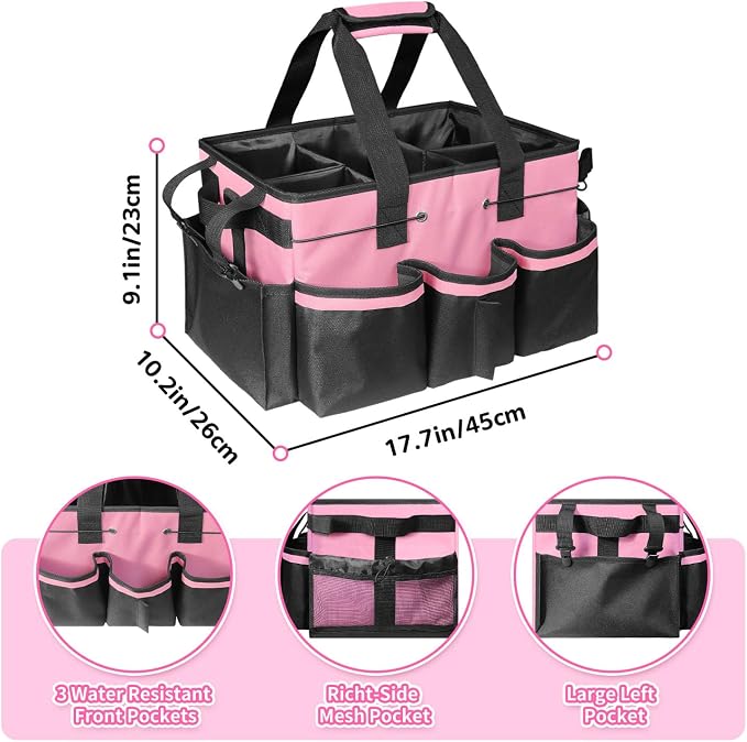 Large Cleaning Caddy Bag-Wearable, Waterproof, Heavy, Duty | Waterproof with 4 detachable dividers, adjustable shoulder strap & waist belt. Multi-compartment. Heavy-duty for home/car. - Image 3