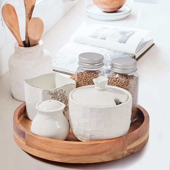 9" Acacia Wood Lazy Susan Organizer for Cabinet,Lazy Susan for Countertop - Image 5