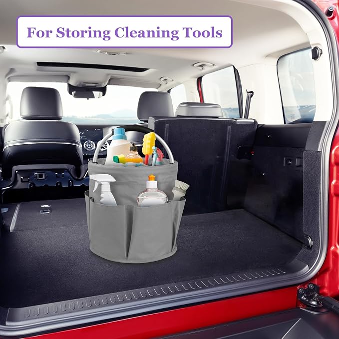 17L Collapsible Cleaning Supplies Caddy with Handle for Travel, Dark Gray | IHOMAGIC 600D Oxford Bucket Tool Organizer, Cleaning Tote with 6-pockets, Portable Storage Basket for Home, Hotel, Restaurant - Image 6