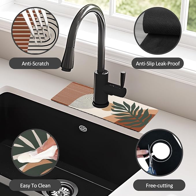 15" X 5.5" Kitchen Sink Splash Guard Faucet Mat Boho Super Absorbent Fast Drying Faucet Guard & Draining Mat Sink Splash Guard Behind Faucet for Kitchen, Bathroom - Image 4