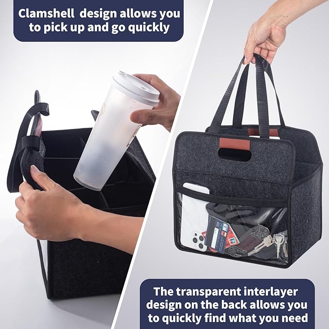 Foyego Reusable Drink Carrier with Handle, Fits 6 Cups | Removable Dividers, Family Size, Multiple Tumbler Caddy, Portable Water Bottle Holder Bag, for Delivery, Car and Travel - Image 3
