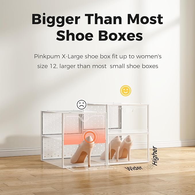 12 Pack X-Large Shoe Storage Boxes, Shoe Organizer Clear Stackable | Fit US Size 11, 6.2” Height, Shoe Dispaly Case Holder Bins Sneaker Storage for Sneakerheads, For Home and Family, White - Image 5
