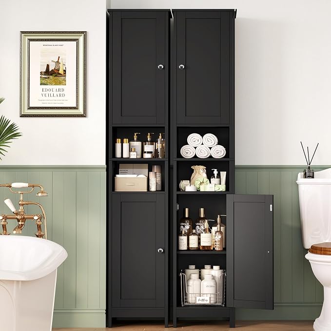 67" Tall Bathroom Cabinet with Adjustable Shelves and Doors | Narrow Bathroom Storage Cabinet for Small Space, Living Room, Entryway, Kitchen, Black - Image 4