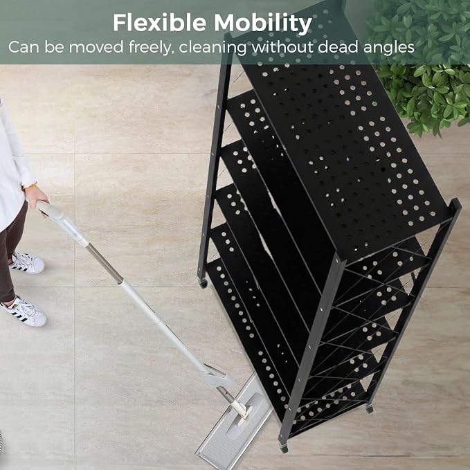 DEANIC 6-Shelf Folding Bookcase with Wheels, Heavy Duty Storage Shelves, Freestanding Metal Wire Shelving Unit for Living Room, Office, Kitchen, Basement, Pantry (Black 2 Pack) - Image 8