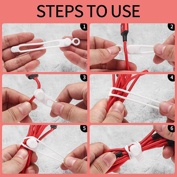 50 Pcs Silicone Cable Ties, Reusable Cable Straps Wire Organizer. | Cable Management Cord Organizer for Fastening Earphone Phone Charger Home Office Desk Kitchen Appliances Cable Cords Wires - Image 3