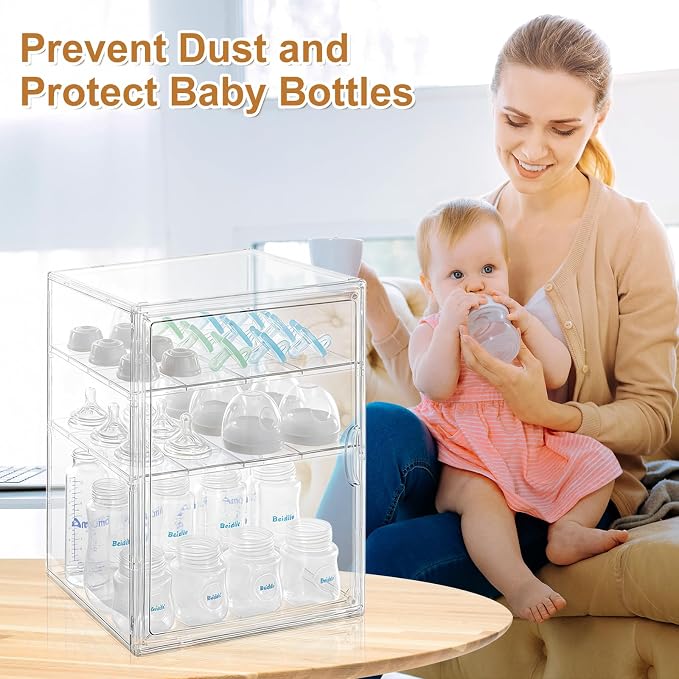 ERTIUANIO Baby Bottle Organizer – 3 Tier Acrylic Bottle Storage Organizer container, Clear Plastic Bottle Station Organizers Drawers for Countertop Kitchen Cabinet Vanity, Bathroom, Gifts for New Mom - Image 4