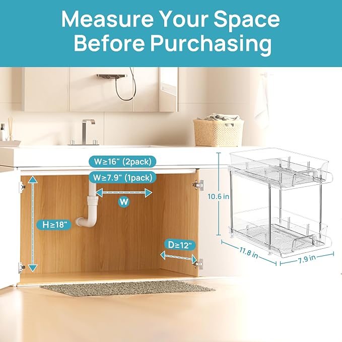 Vtopmart 8 Pack 2 Tier Bathroom Under Sink Organizers and Storage, Clear Kitchen Pantry Organization, Pull Out Medicine Cabinet Organizer with Movable Dividers - Image 5