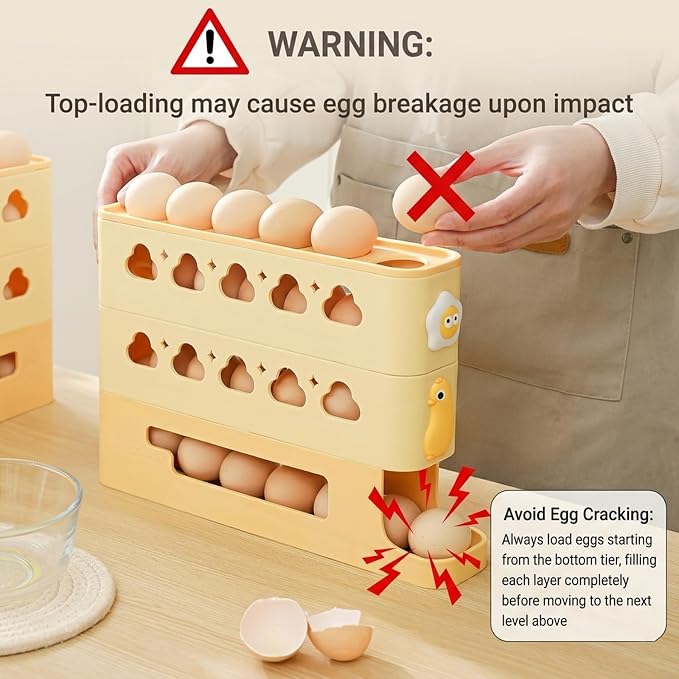 Osuke Egg Holder for Fridge, 2-Tier Drawer Style Egg Organizer for Refrigerator, Holds 40 Eggs, Clear Stackable Egg Container with Freshness Date Tracker,Kitchen Fridge Storage,BPA-Free (Yellow) - Image 5