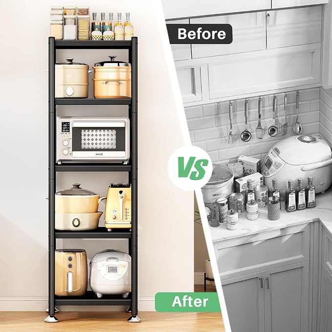 PXRACK 5-Tier Kitchen Storage Shelves, Adjustable Metal Shelves for Storage Pantry Shelves with Rolling Wheels, Storage Rack Shelving Unit Organizer for Bedroom Laundry Closet - Image 9