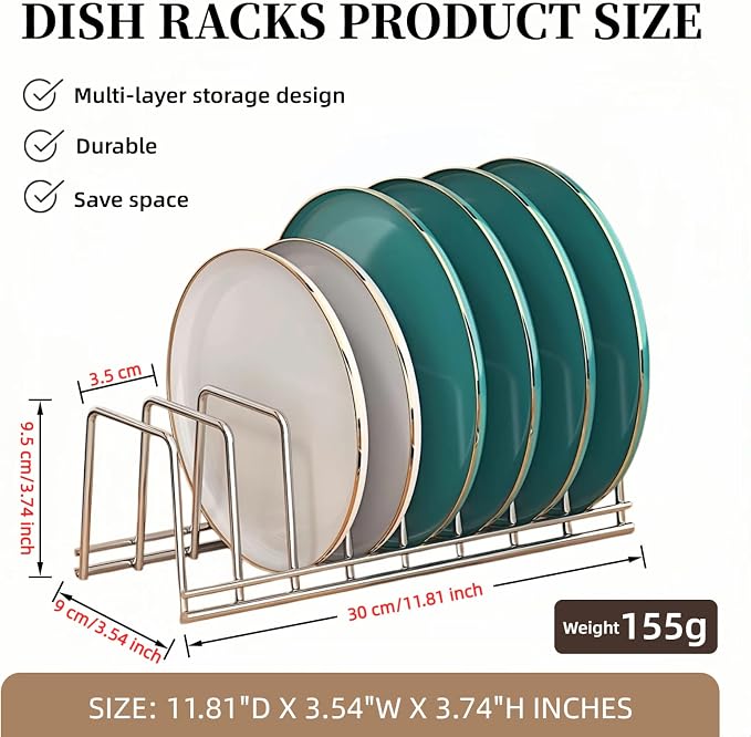 Dish Rack Plates Holder 2 Pack set, Plate organizer for cabinet space saver, Pan lid organizer, Kitchen Storage Cabinet Organizer for Plates/bowls/cups/lids/cutting boards/spatulas - Image 7
