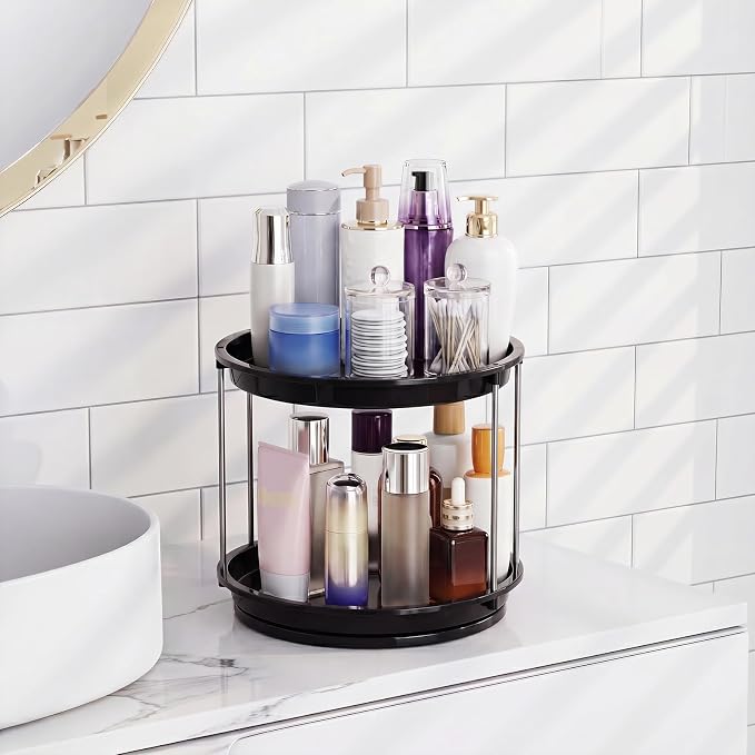 360 Rotating Makeup Organizer for Vanity, 2 Tier Cologne Organizer for Men, Skincare & Perfume Holder for Bathroom Counter, Dresser, Shelf, Cabinet, Black - Image 4