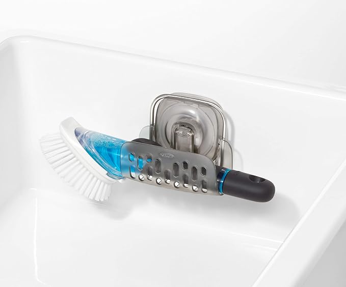 OXO Good Grips Stronghold Suction Sponge Holder | Sink Caddy, Suctions To Inside of Sink, Holds Sponges and Brushes, Ideal for Keeping Counters Neat - Image 14