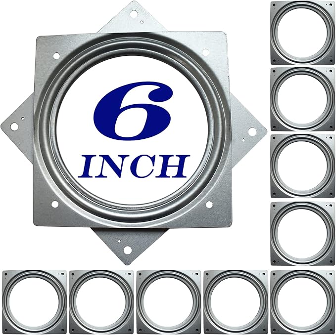 10Pack 6Inch Lazy Susan Hardware Square Rotating Bearing Plate Turntable | Lazy Susan Hardware Base for Serving Trays Kitchen Storage Racks Craft Table Zinc Plated Steel Swivel Plate 500lbs Capacity by Evadow
