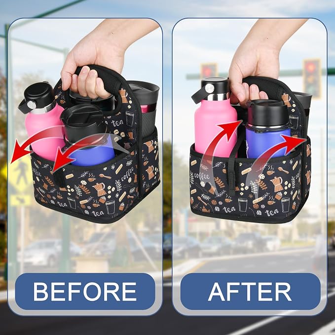 Beautyflier Reusable Insulated Coffee Cup Carrier, Portable Drink Holder with Handle Organizer Tote Bag for Hot & Cold Drinks (Coffee Utensils) - Image 4