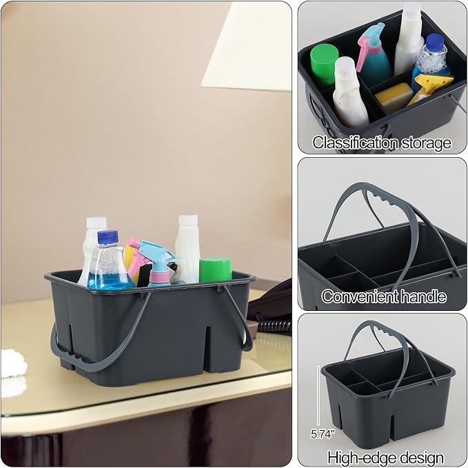 Plastic Portable Cleaning Caddy Organizer Tote with 4 Compartment | Commercial Cleaning Tool Storage Caddy with Handle - Image 4