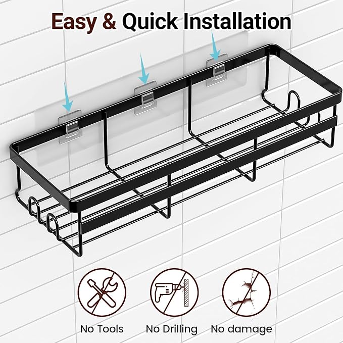 WOWBOX 2 Pack Adhesive Shower Caddies, No Drill Bathroom Shelves, X-Large | Stainless Steel Shower Shelf, Hanging Shower Organizers for Bathroom Storage, Home Decor, Bathroom Accessories - Image 7