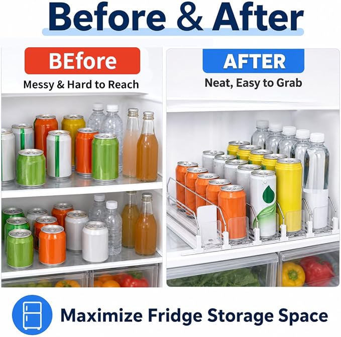 Drink Organizer for Fridge,5 Row Self-Pushing Soda Can Organizer for Refrigerator, Adjustable Can Dispenser for Fridge, Fits 12oz, 16oz & 20oz Cans, Holds Up to 25 Cans - Image 6